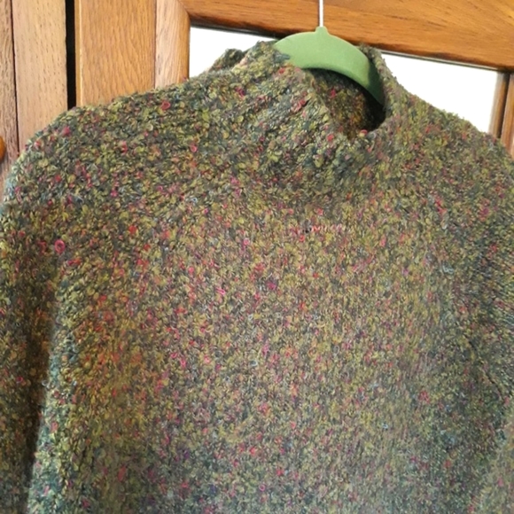 Jewel-tone Green Tweed Mock Turtle Neck Sweater S - Picture 2 of 7
